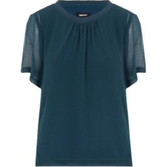 DKNY Sheer Overlay Chiffon Short Sleeve Blouse - XS NWOT - Picture 3 of 4